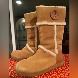 Tory Burch Amelie Suede & Veg Leather Shearling Boot Size 9